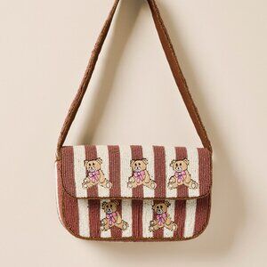 Viral Beaded Shoulder Bag Brown Stripe Coquette Bear Bow Theme NWT